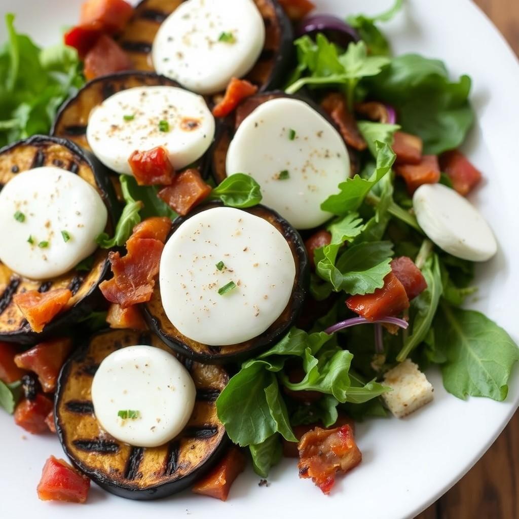 Grilled Eggplant and Bacon Salad with Mozzarella