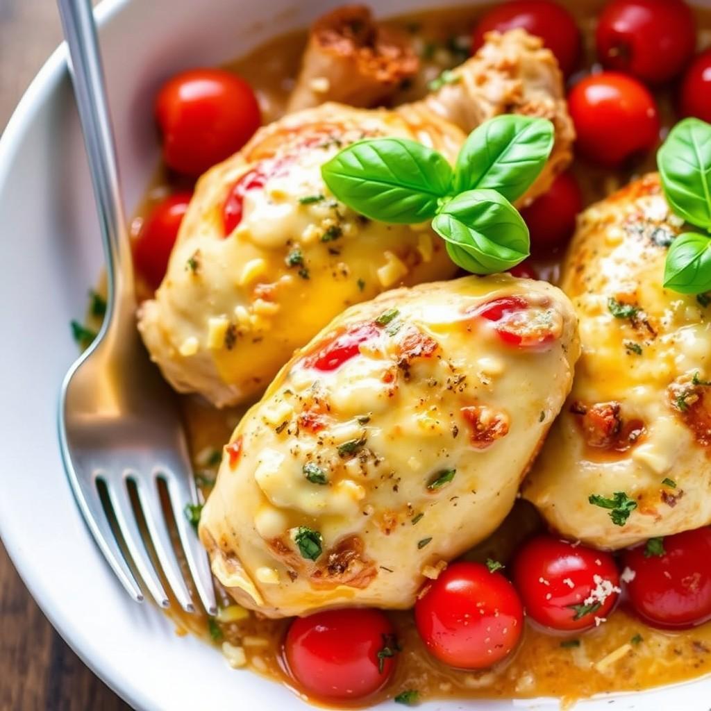 Cheesy Baked Chicken Drumsticks with Cherry Tomatoes