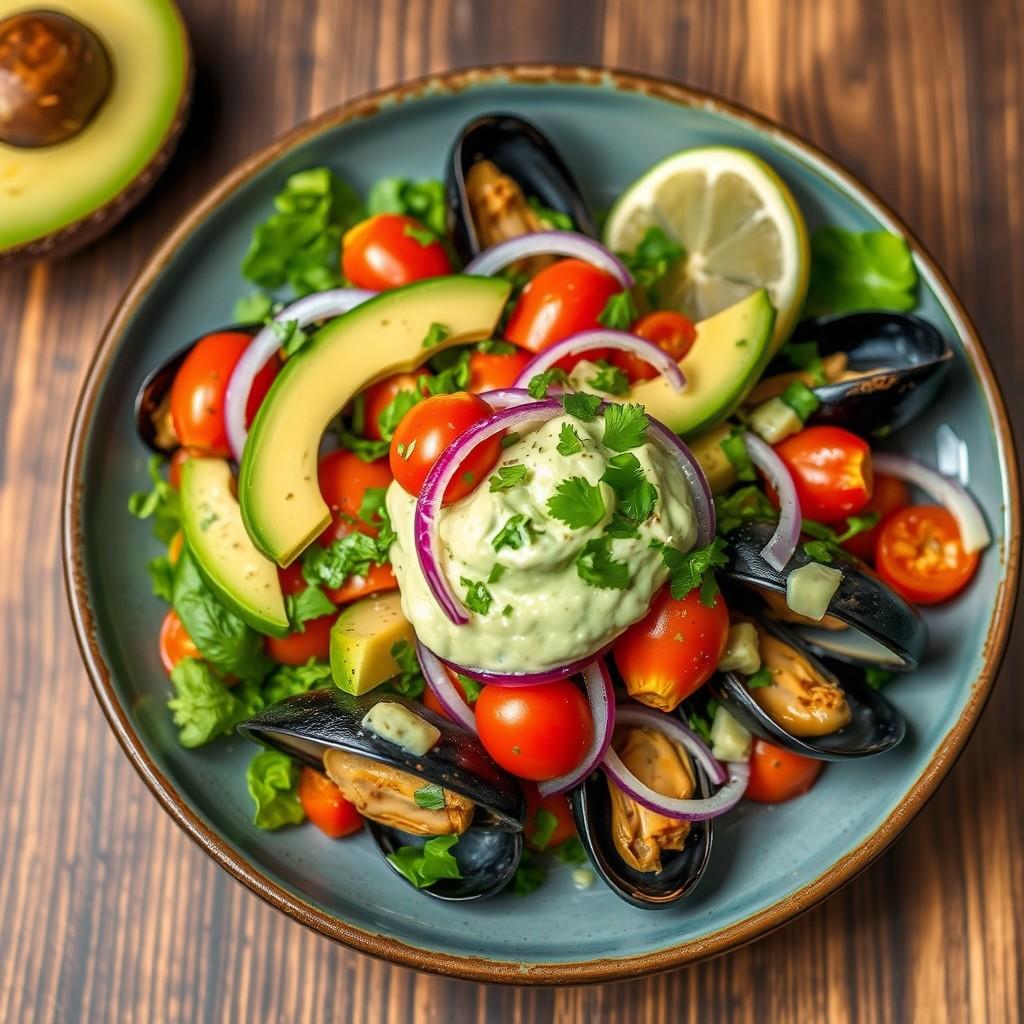 Mollusk Fusion Salad with Avocado Cream