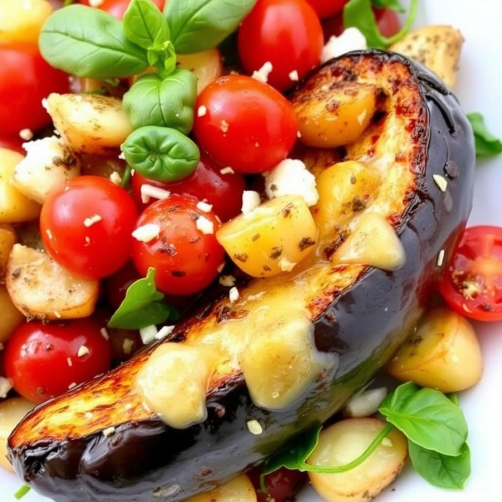 Roasted Eggplant and Cherry Tomato Salad with Garlic Dressing