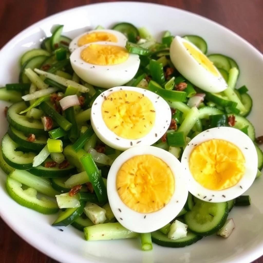 Crisp Cucumber & Scallion Salad with Soft-Boiled Eggs