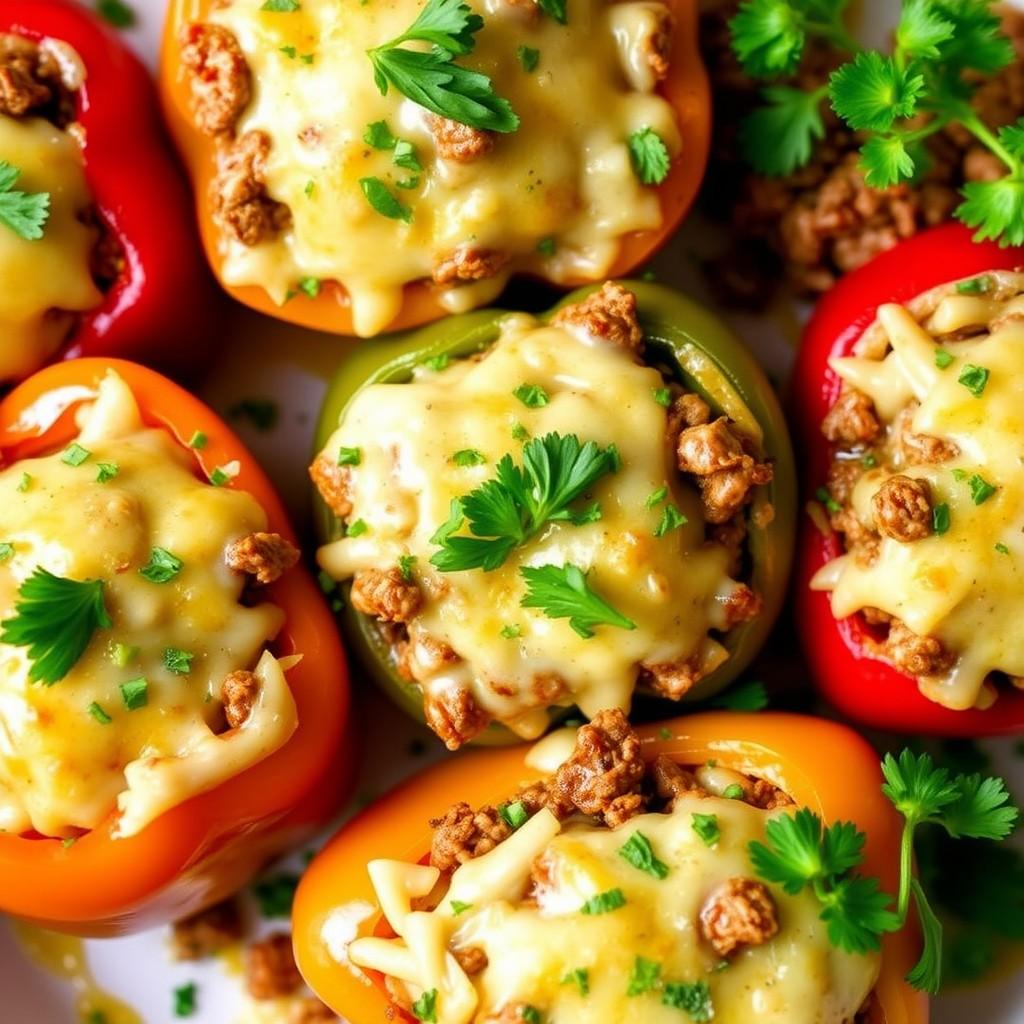 Cheesy Beef and Herb Stuffed Bell Peppers