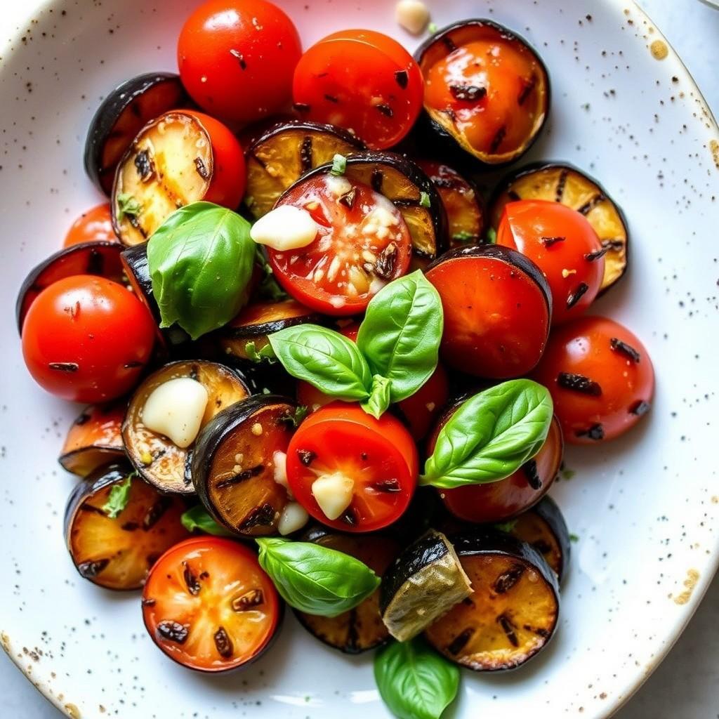 Grilled Eggplant and Cherry Tomato Salad with Garlic Dressing