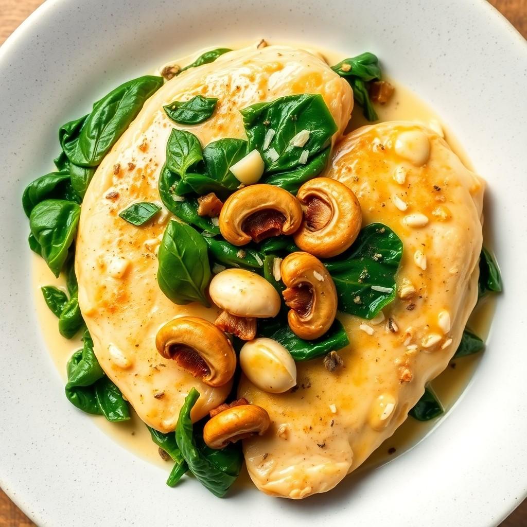 Creamy Garlic Chicken with Spinach and Mushrooms