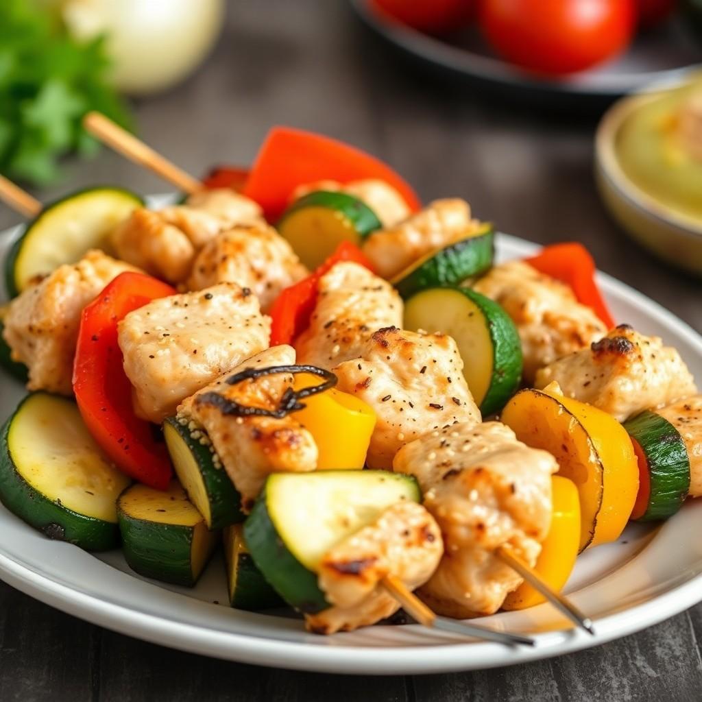 Grilled Vegetable and Chicken Skewers