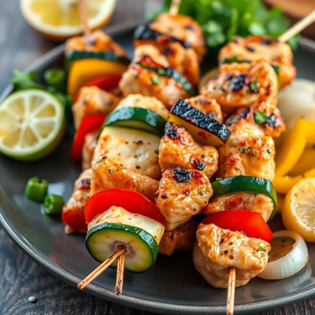 Grilled Vegetable and Chicken Skewers