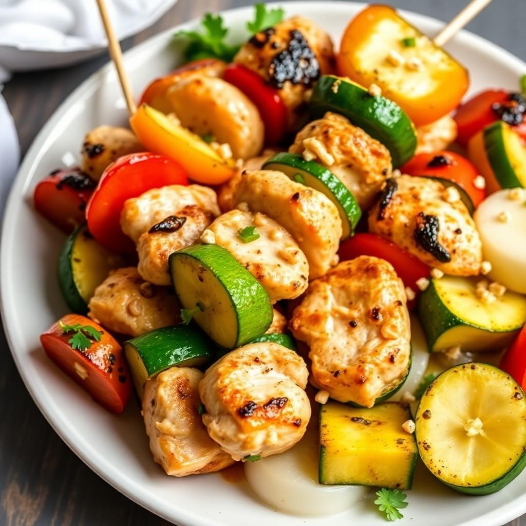 Grilled Vegetable and Chicken Skewers