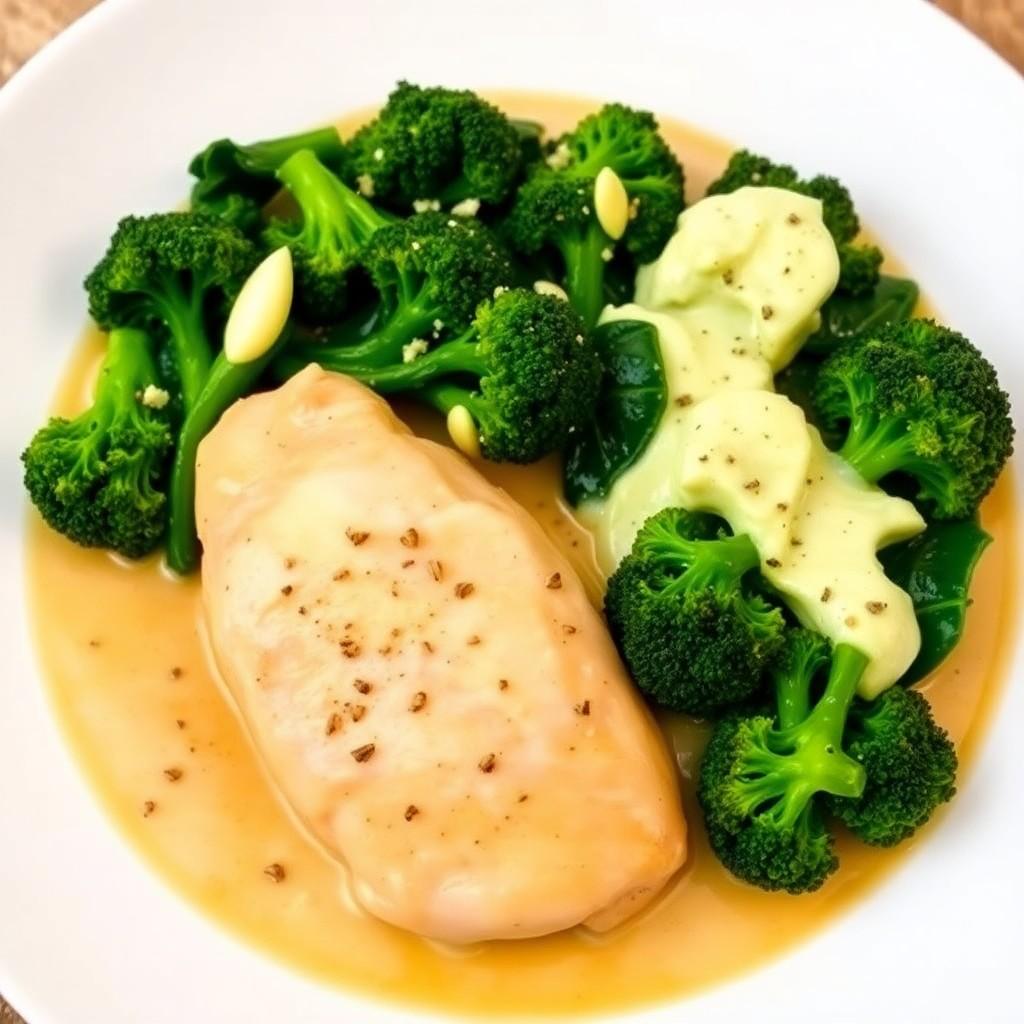 Creamy Garlic Chicken with Spinach and Broccoli