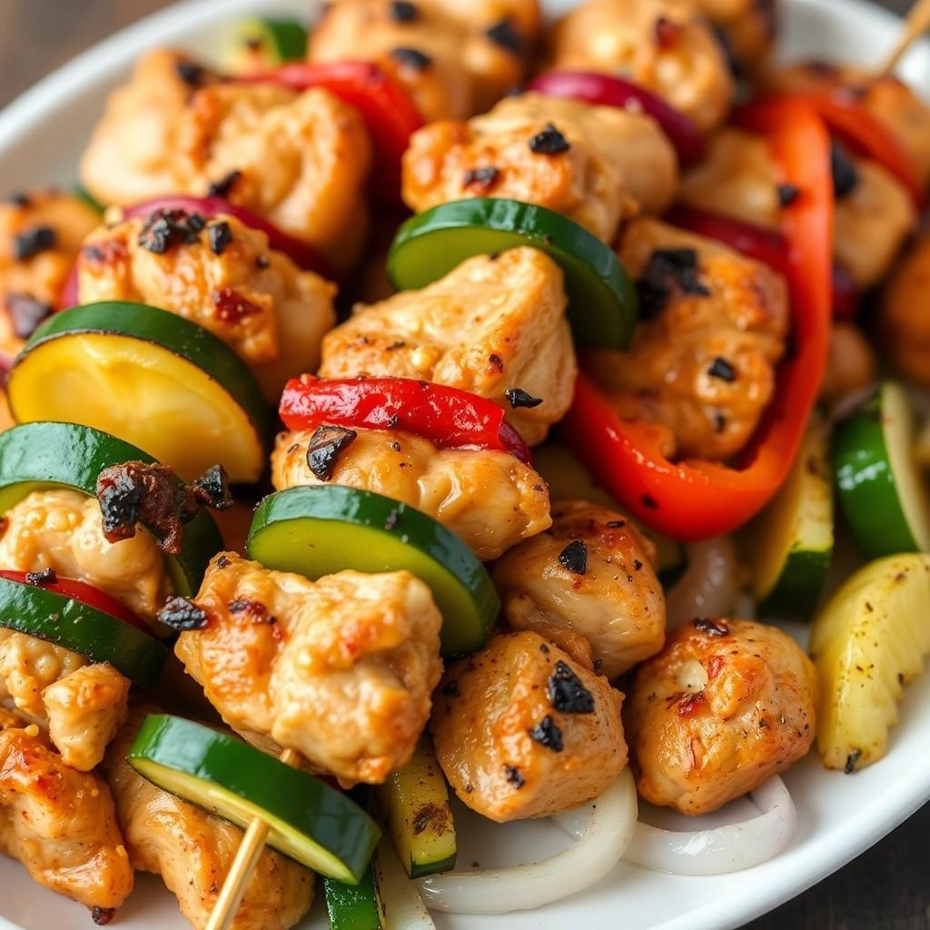 Grilled Vegetable and Chicken Skewers