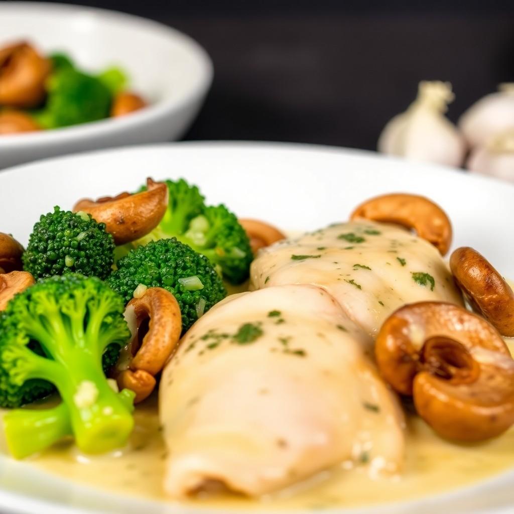 Creamy Garlic Chicken with Broccoli and Mushrooms