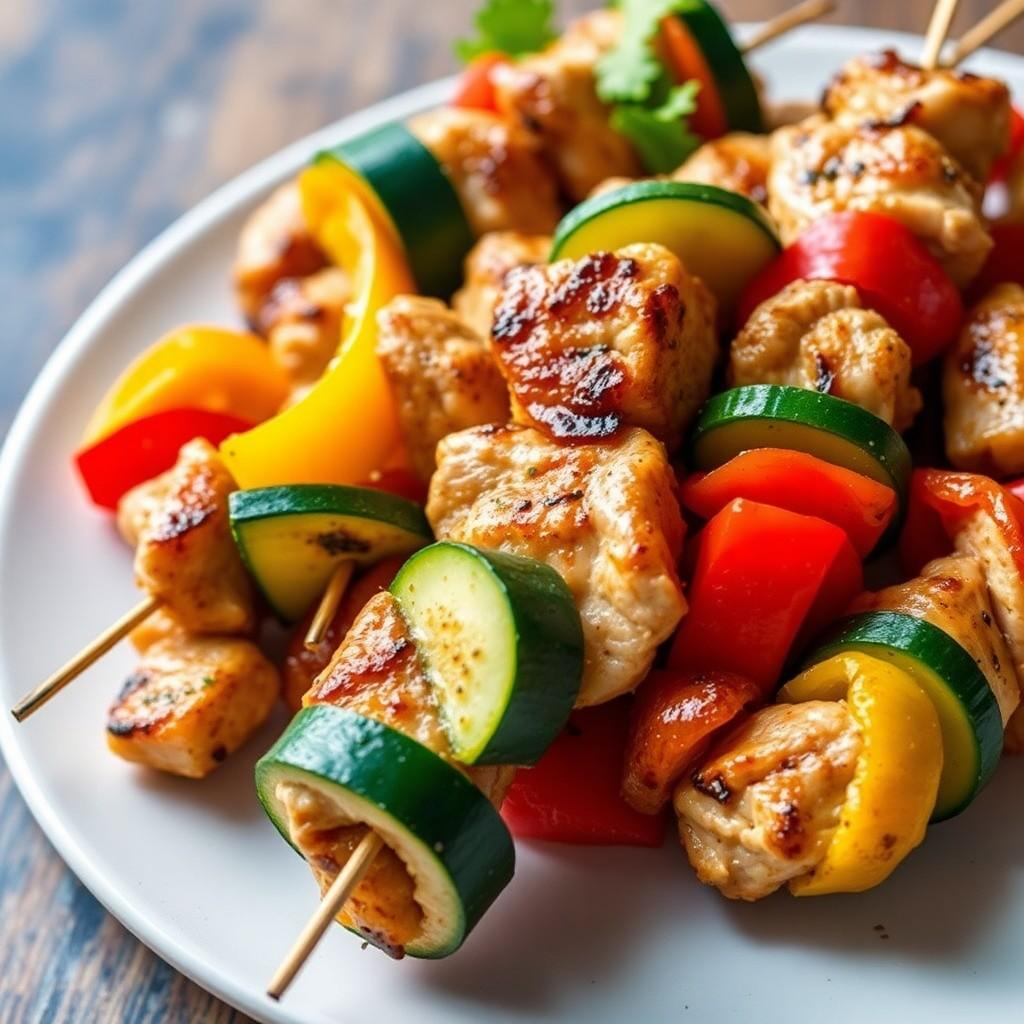 Grilled Vegetable and Chicken Skewers