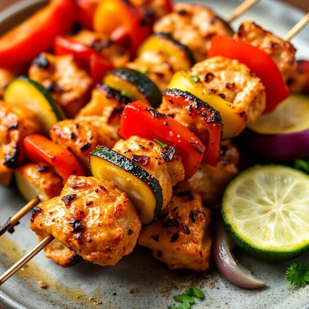 Grilled Veggie and Chicken Skewers