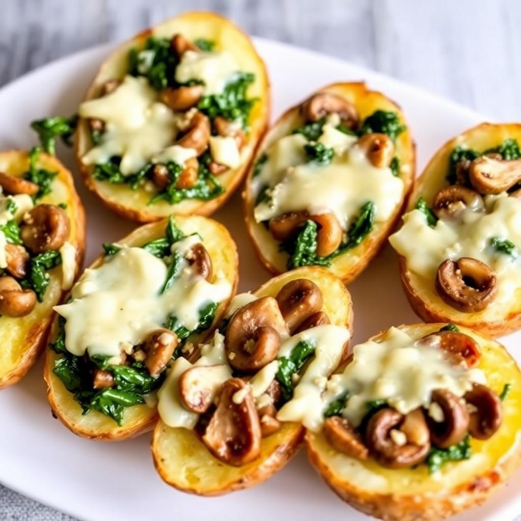 Cheesy Spinach and Mushroom Stuffed Potato Skins