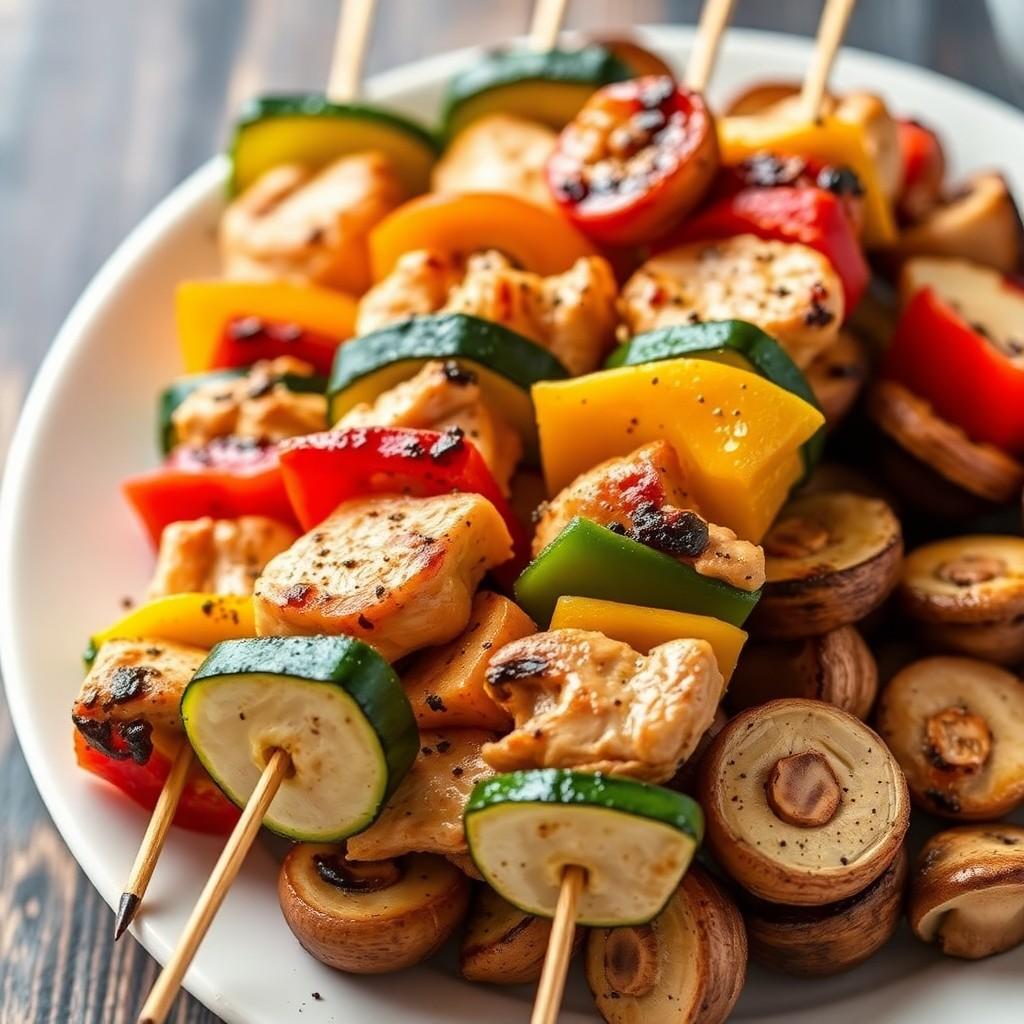 Grilled Vegetable and Chicken Skewers