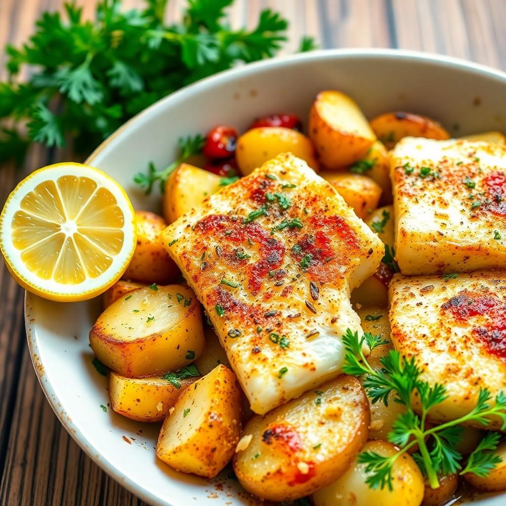 Mediterranean Fish and Potato Bake