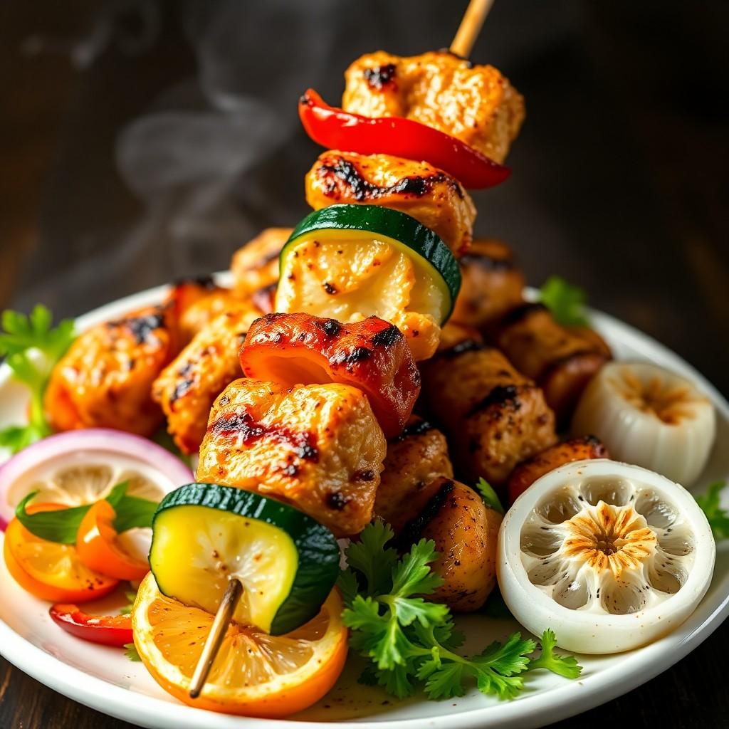 Grilled Vegetable and Chicken Skewers