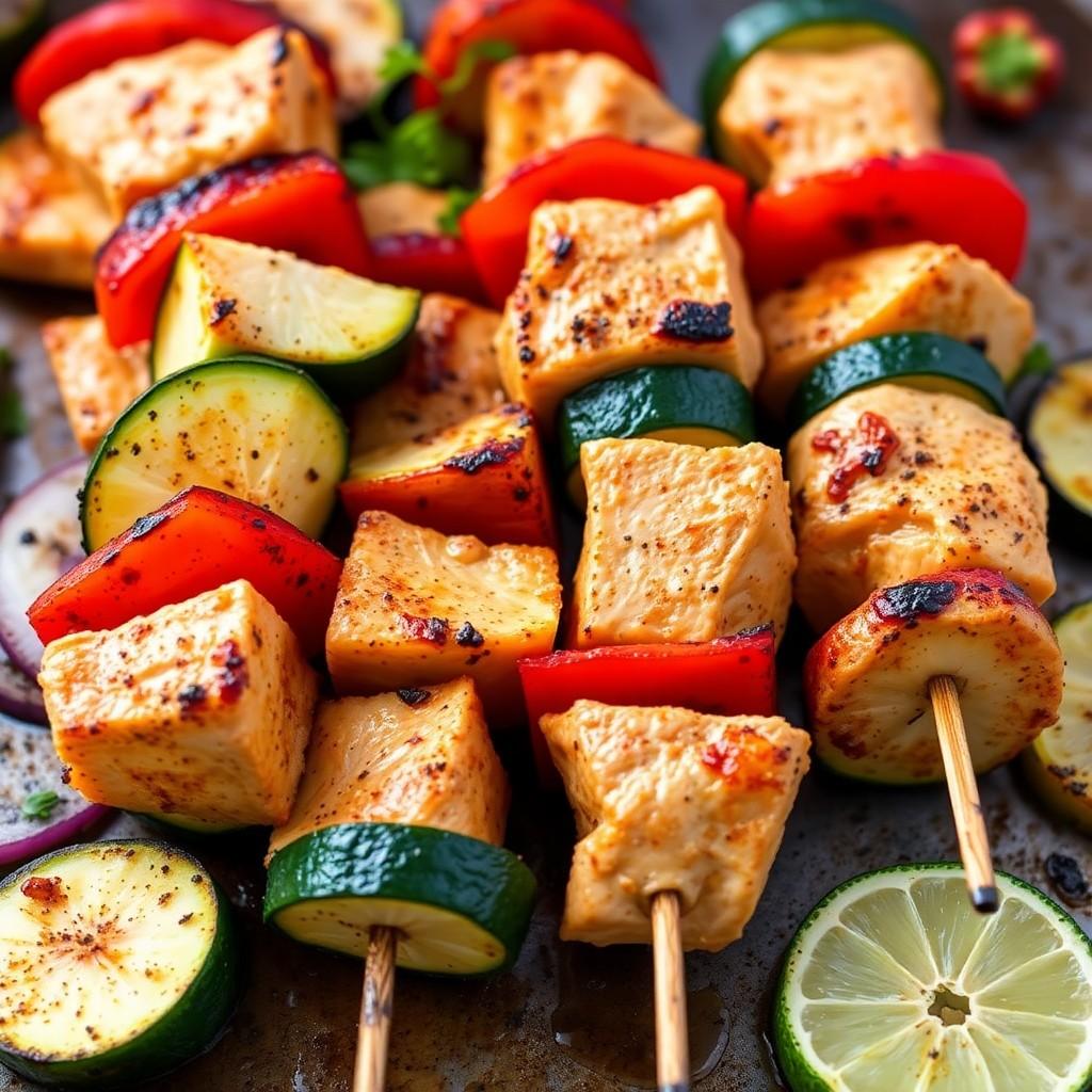 Grilled Vegetable and Chicken Skewers
