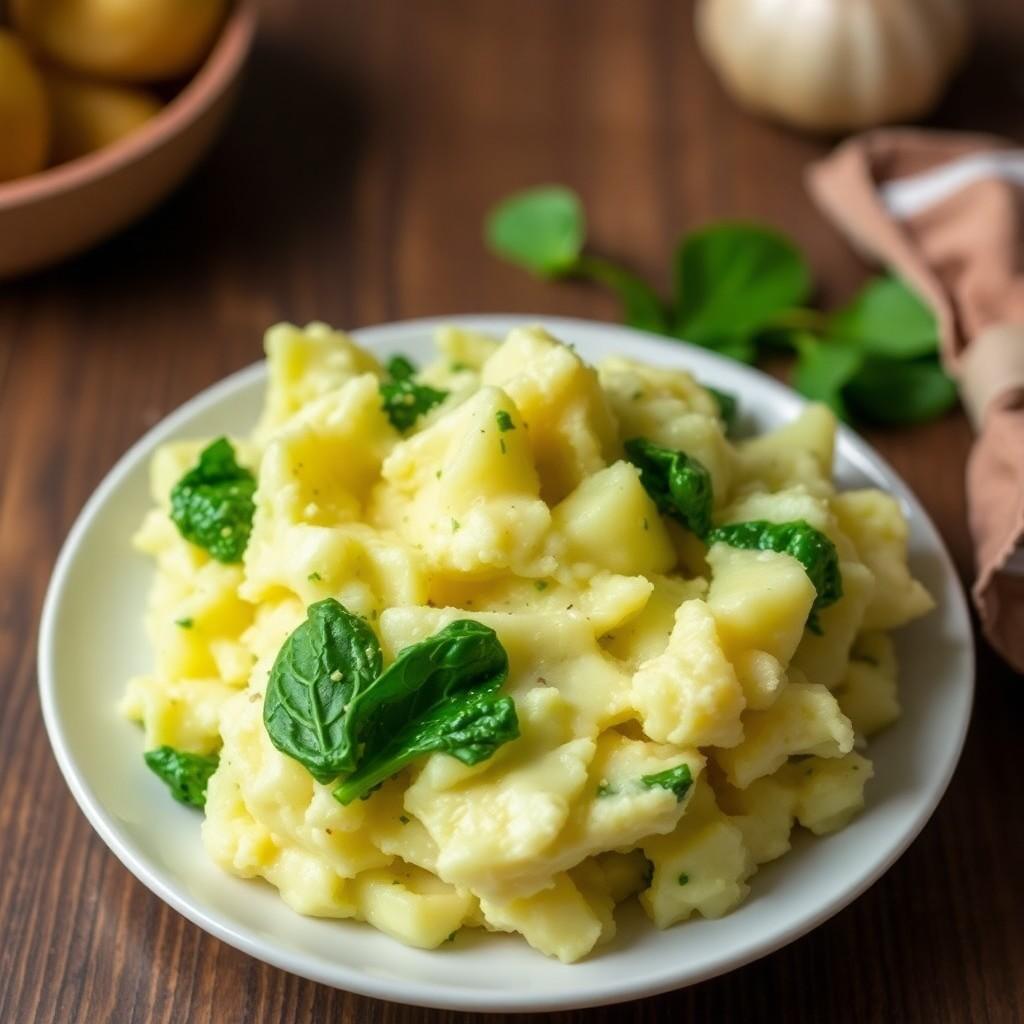 Garlic Mashed Potatoes with Spinach