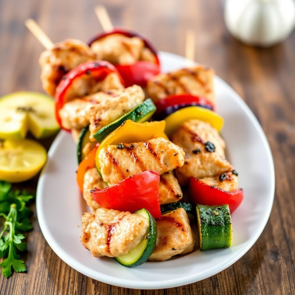 Grilled Vegetable and Chicken Skewers