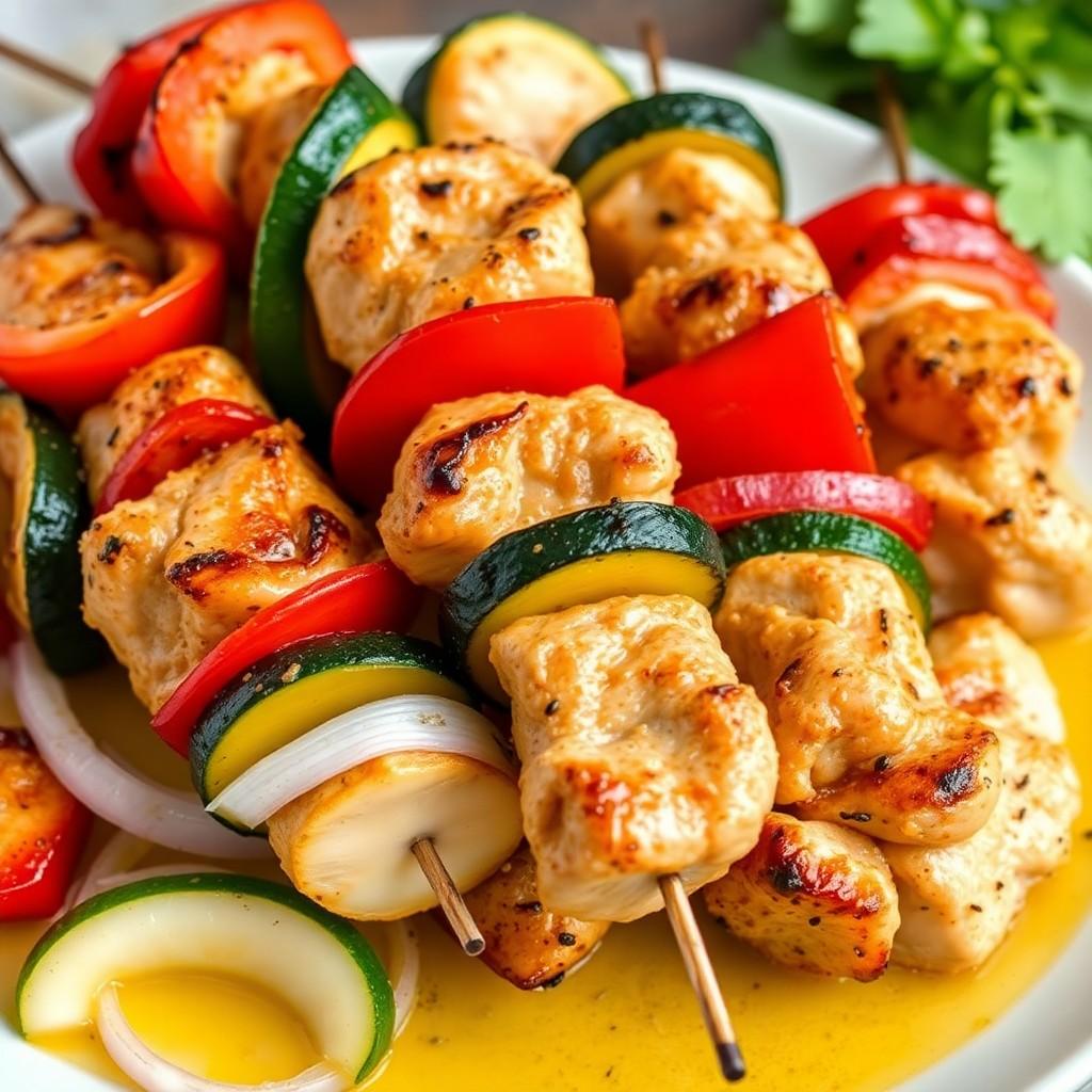 Grilled Vegetable and Chicken Skewers