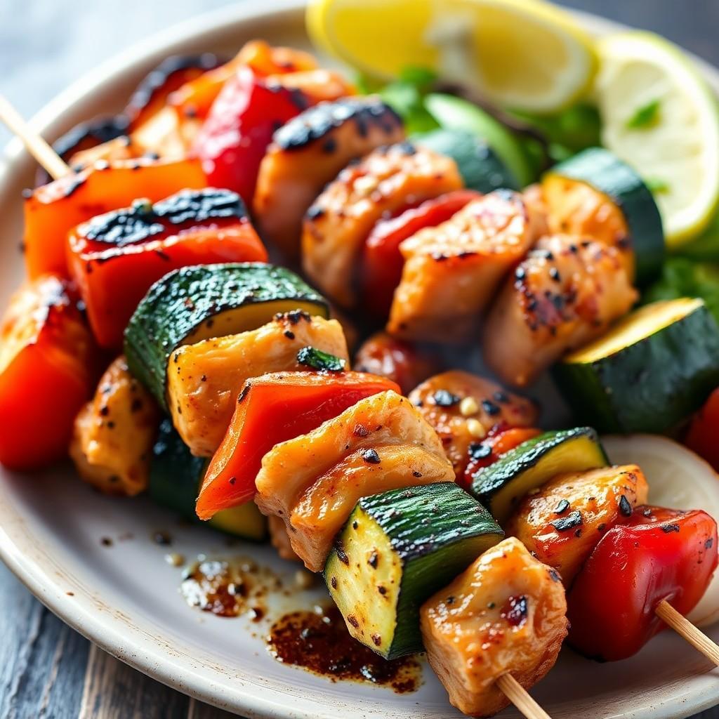 Grilled Vegetable and Chicken Skewers