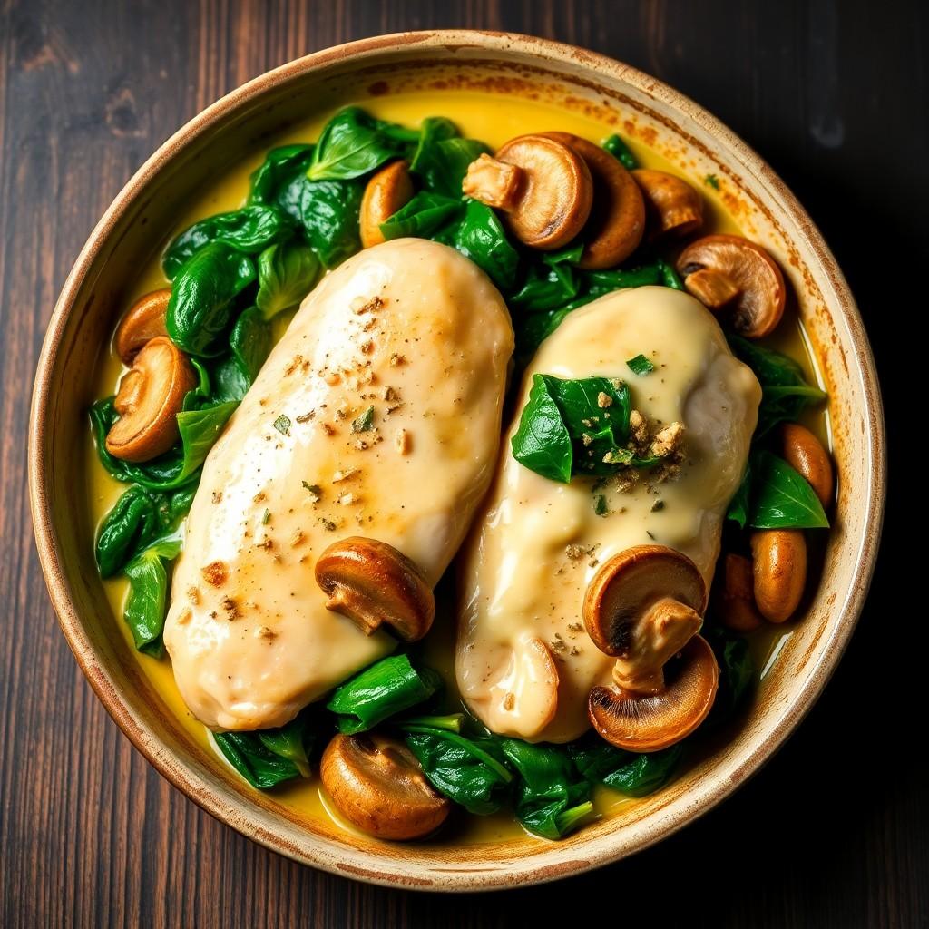 Creamy Garlic Chicken with Spinach and Mushrooms