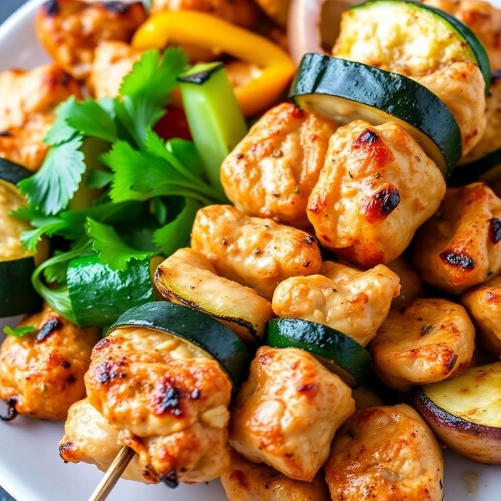 Grilled Vegetable and Chicken Skewers