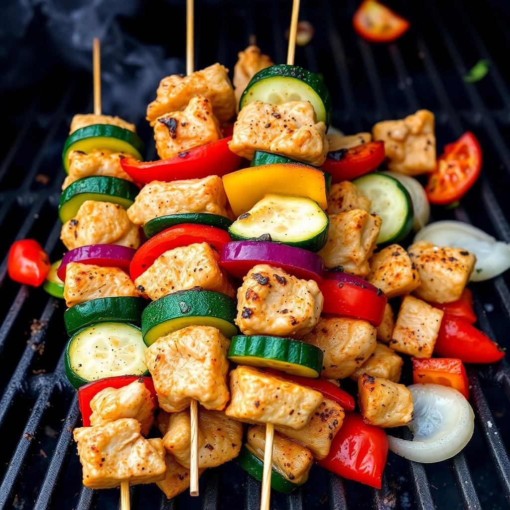 Grilled Vegetable and Chicken Skewers