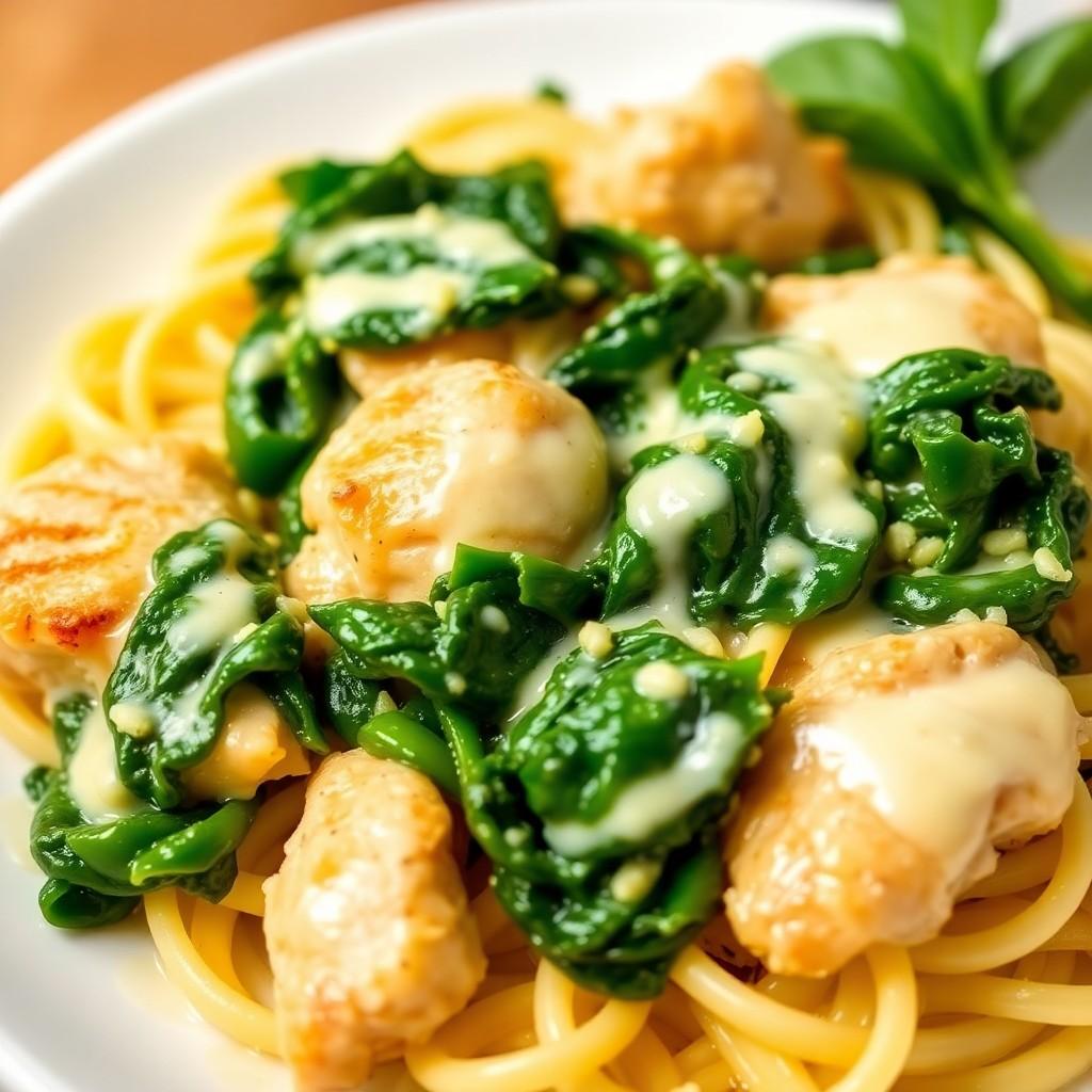 Creamy Garlic Spinach and Chicken Pasta