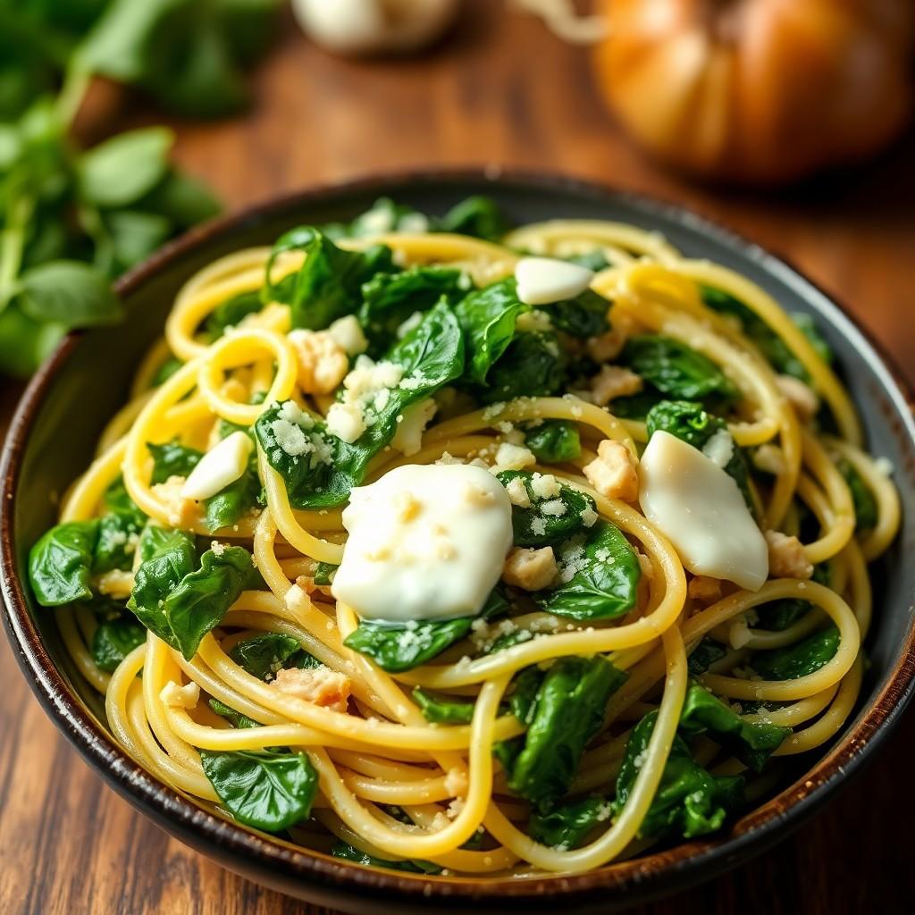 Creamy Spinach and Garlic Pasta