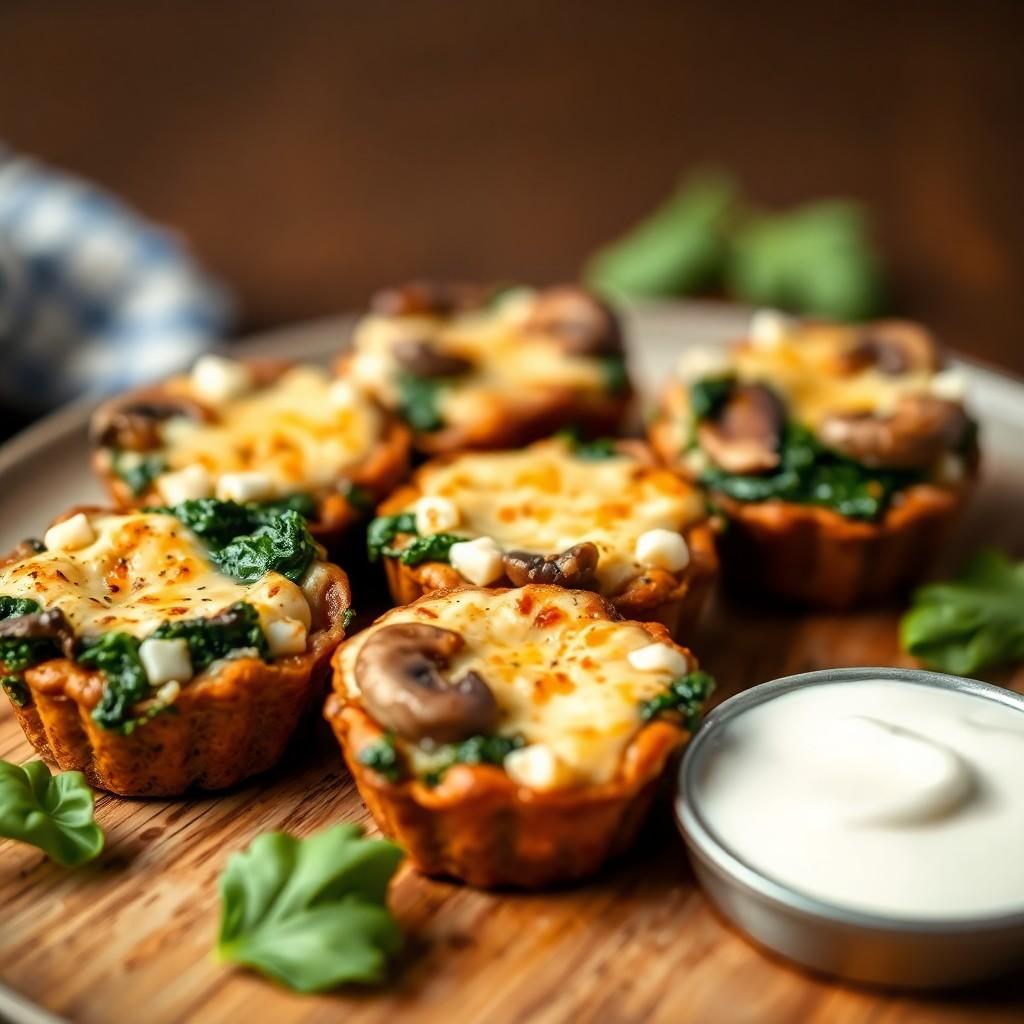 Cheesy Spinach and Mushroom Bites