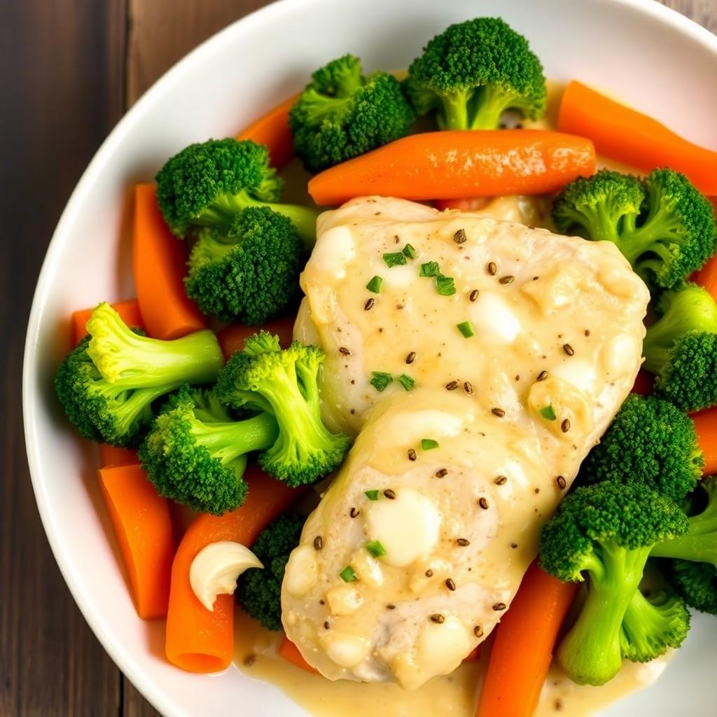 Creamy Garlic Chicken with Broccoli and Carrots