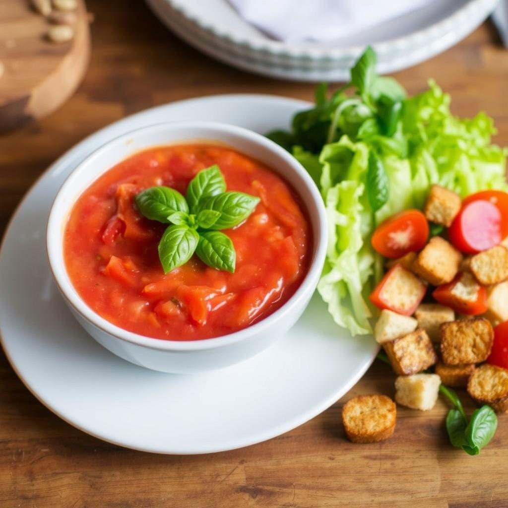 Chilled Tomato and Cucumber Gazpacho with Iceberg Lettuce Salad