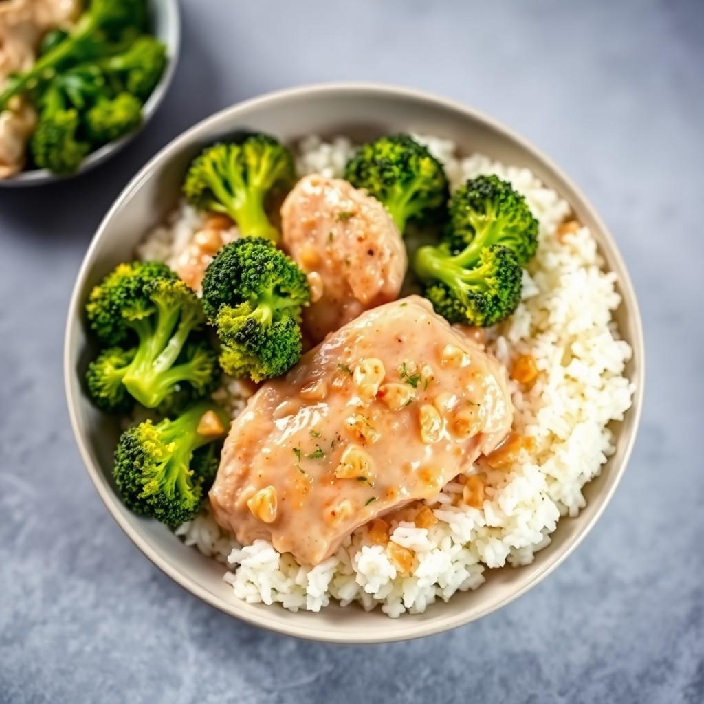 Creamy Garlic Chicken with Broccoli and Rice