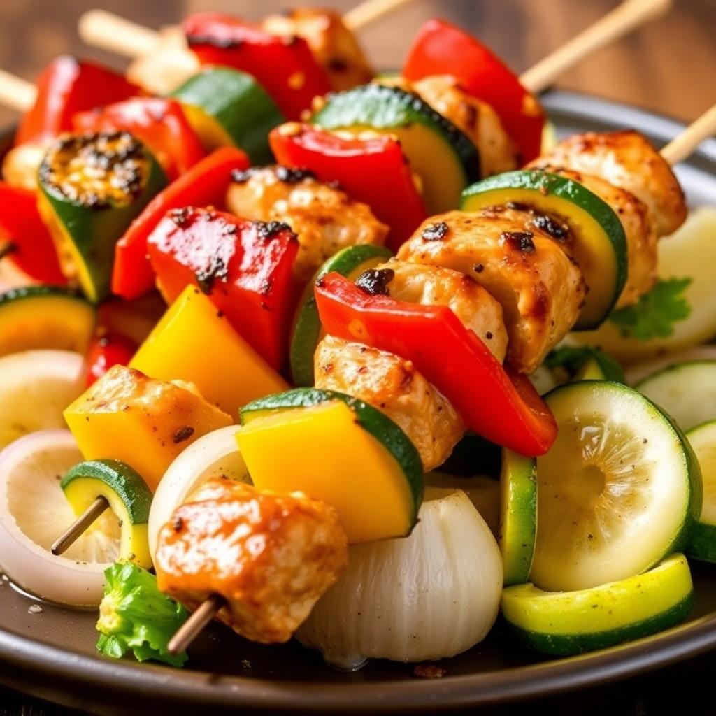 Grilled Veggie and Chicken Skewers