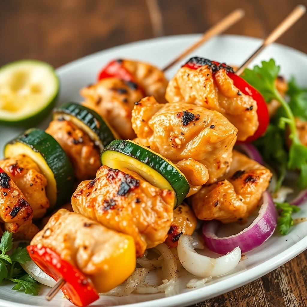 Grilled Vegetable and Chicken Skewers