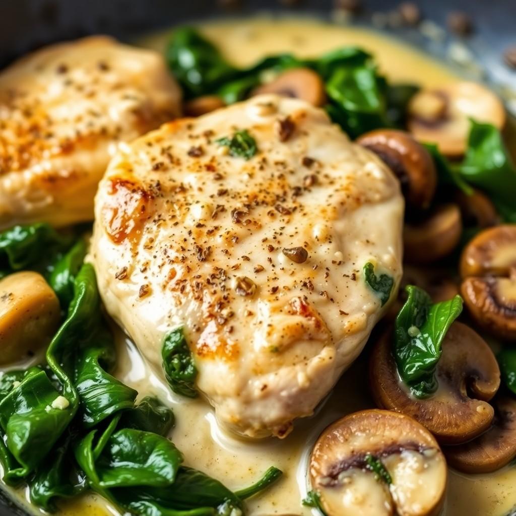 Creamy Garlic Chicken with Spinach and Mushrooms