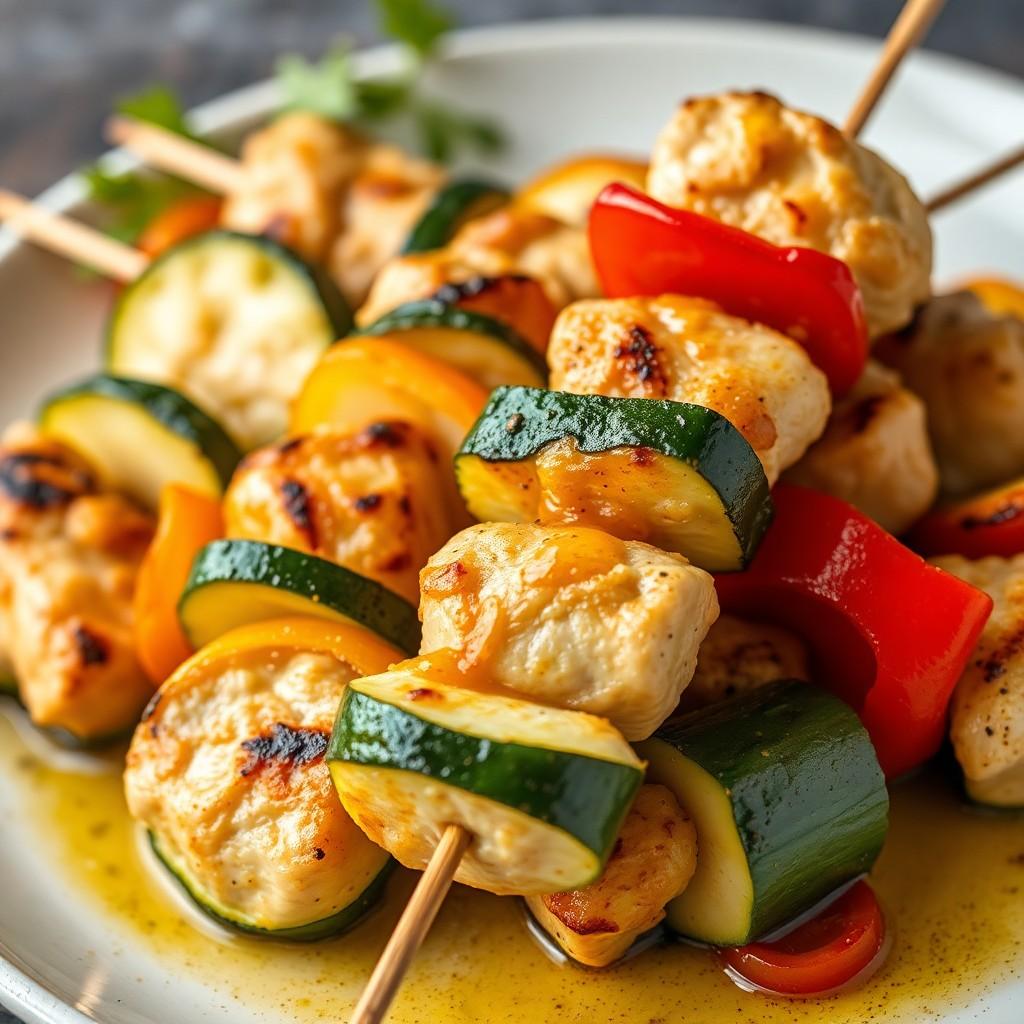 Grilled Vegetable and Chicken Skewers