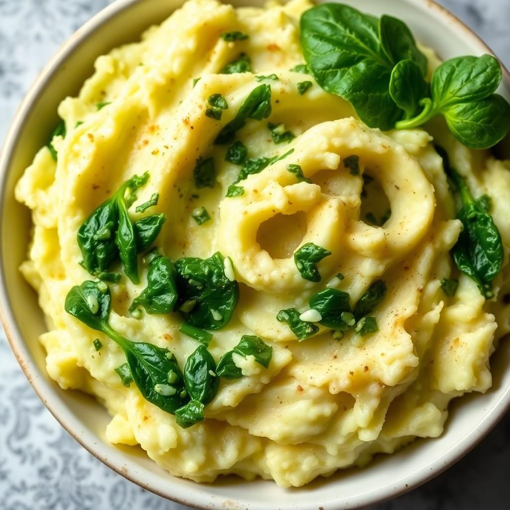 Garlic Mashed Potatoes with Spinach