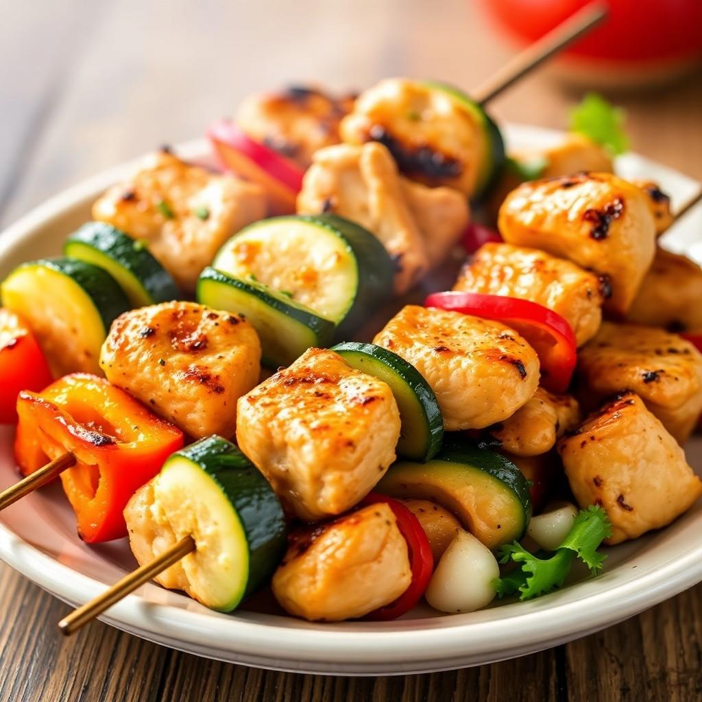 Grilled Vegetable and Chicken Skewers