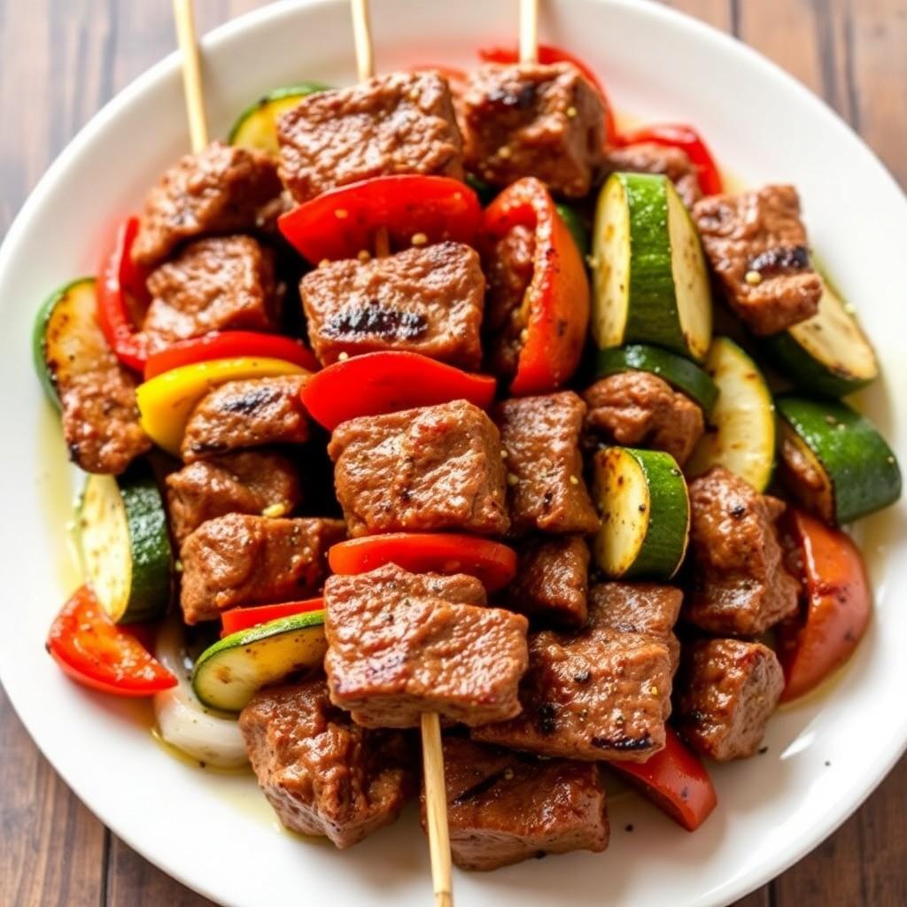 Grilled Vegetable and Beef Skewers